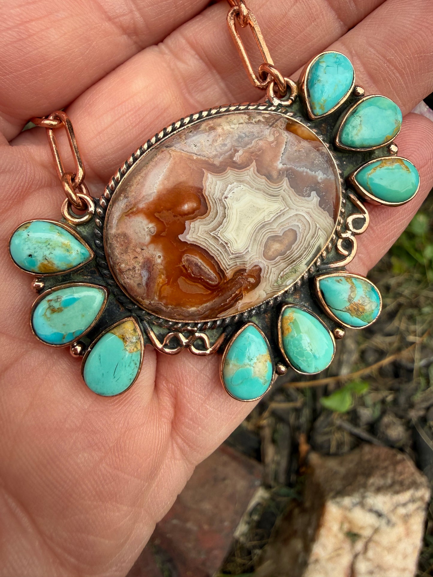 Turquoise Lace Agate Cluster Copper Paperclip Necklace | Queen Bee Boutique