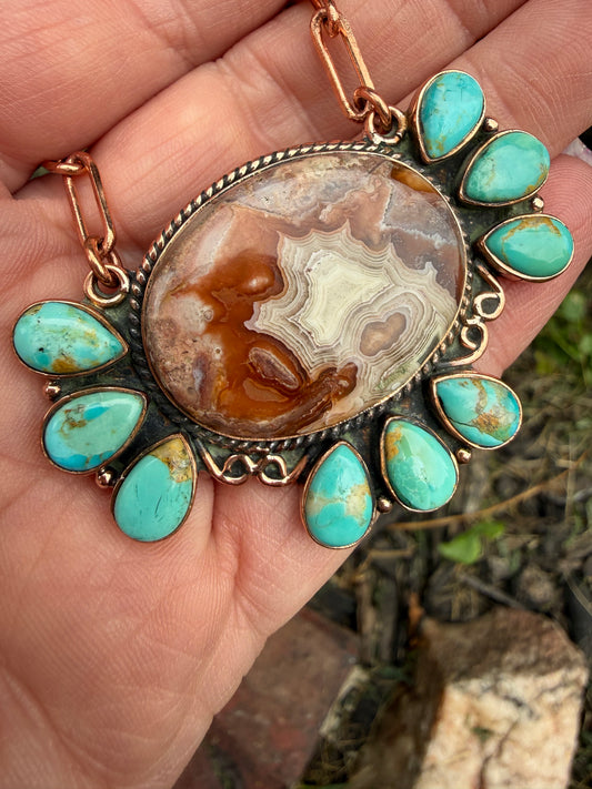 Turquoise Lace Agate Cluster Copper Paperclip Necklace | Queen Bee Boutique
