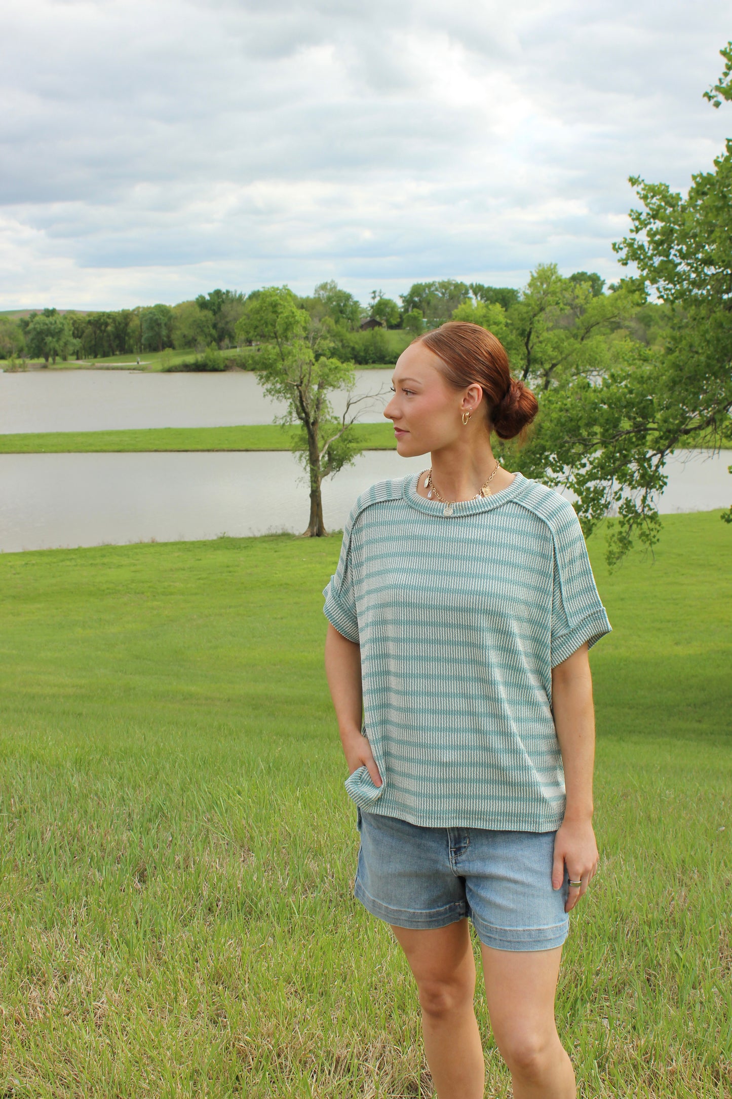 Ribbed Striped Exposed Seam Top Comfort Dolman Sleeve | Queen Bee Boutique