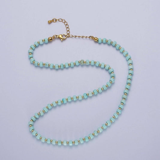 Gold Blue Turquoise Rondelle Heishi Gold Spacer Beads 16 Inch Choker Necklace | Queen Bee Boutique