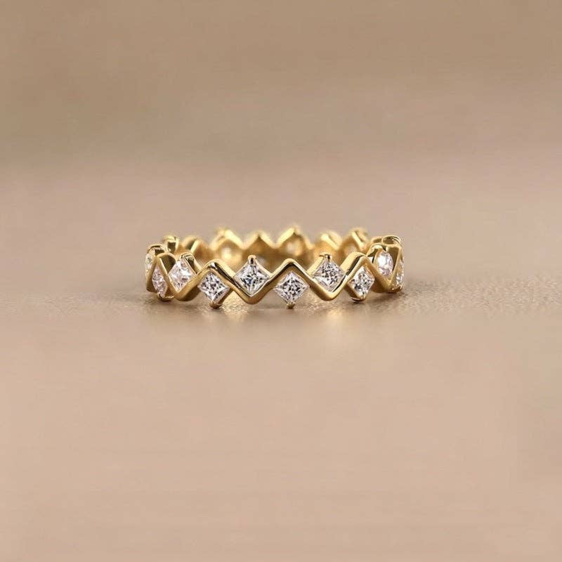 Geometric CZ Wave Eternity Band Ring in 925 Sterling Silver