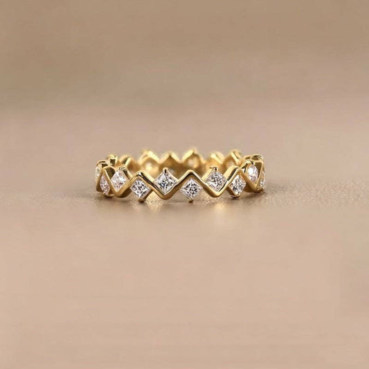 Geometric CZ Wave Eternity Band Ring in 925 Sterling Silver