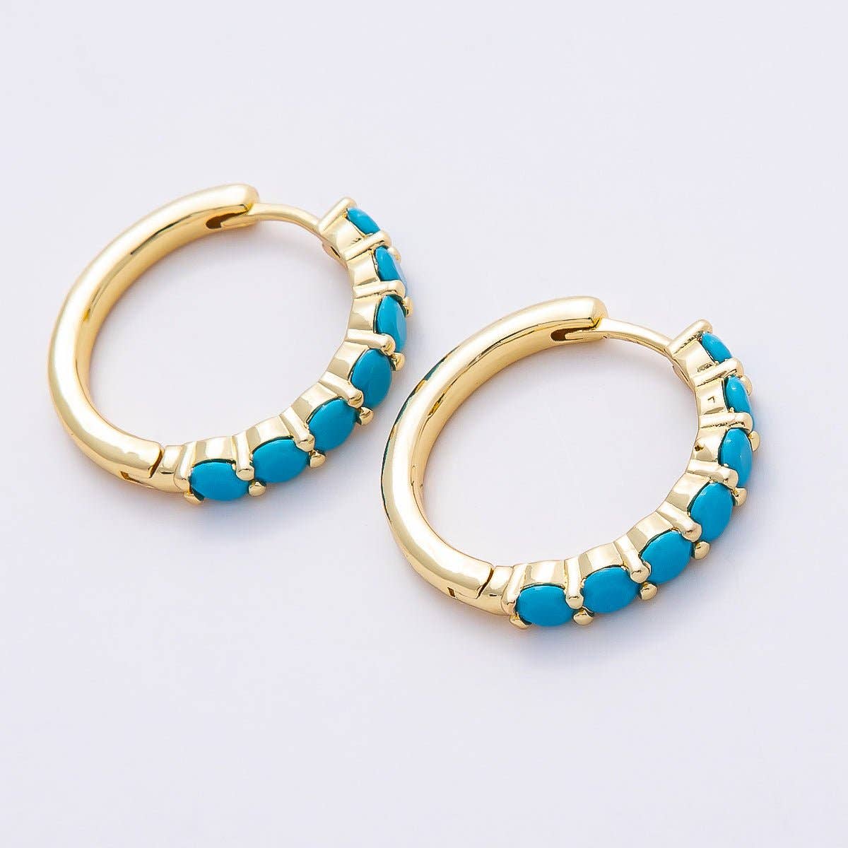 16K Gold Turquoise Gemstone Hoop Earrings | Queen Bee Boutique