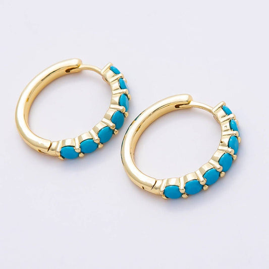 16K Gold Turquoise Gemstone Hoop Earrings | Queen Bee Boutique