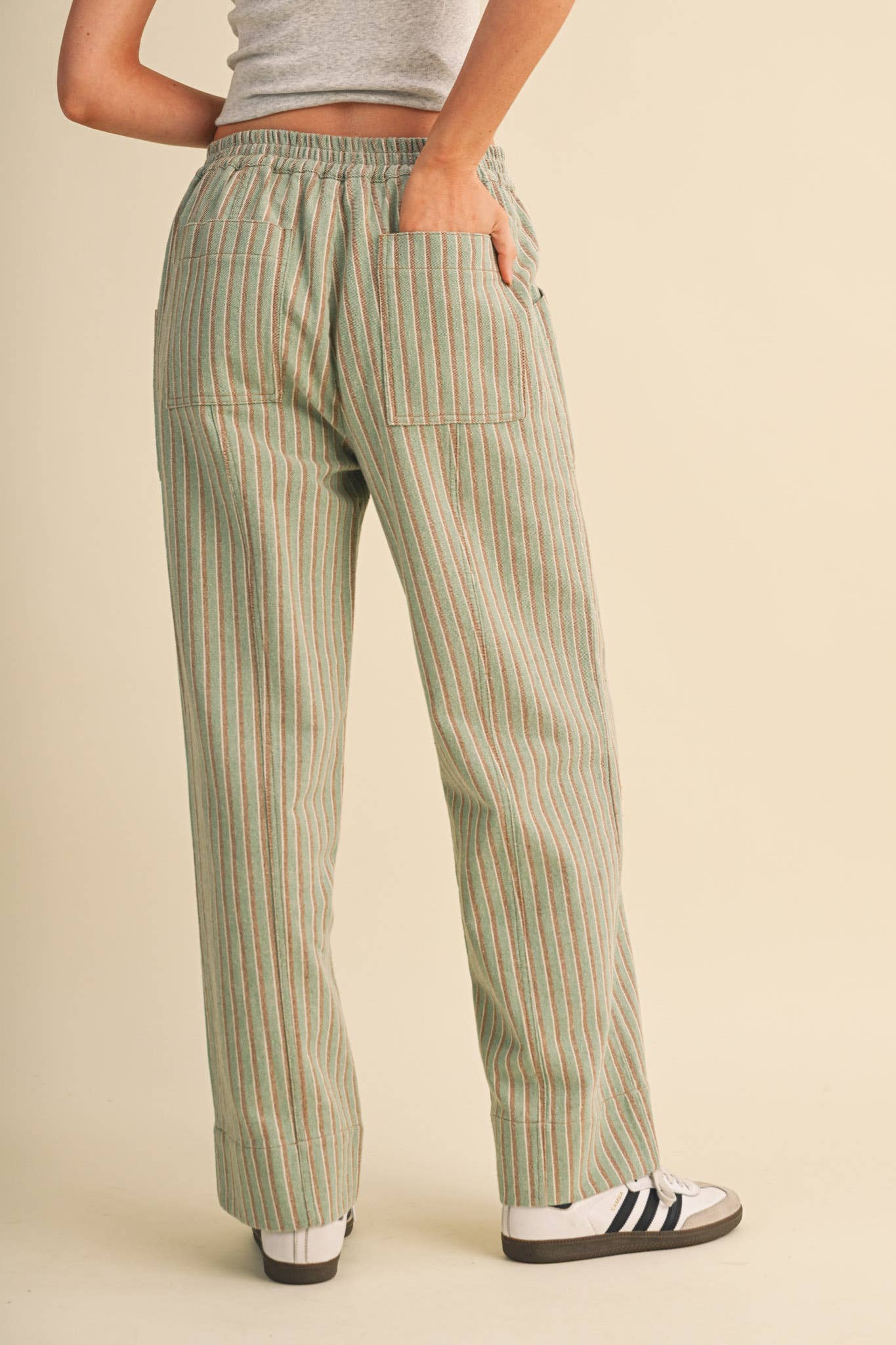 SAGE STRIPED WIDE LEG DRAWSTRING PANTS | Queen Bee Boutique