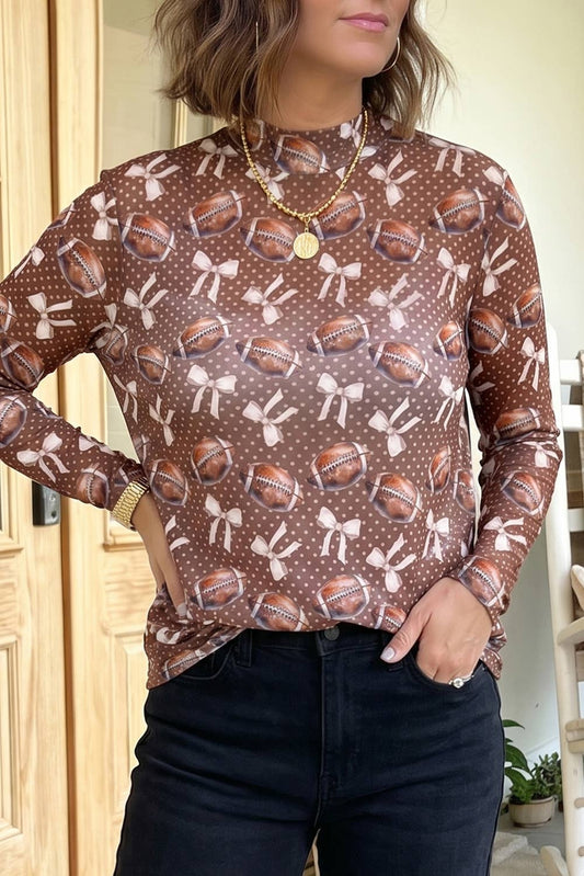Polka Dot Bow Football Print Game Day Mesh Top