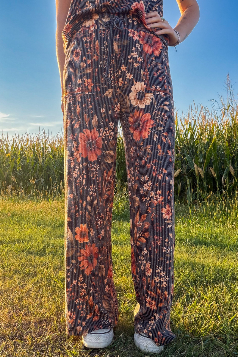 Fall Rustic Amber Blossom Comfy Lounge Pants | Queen Bee Boutique