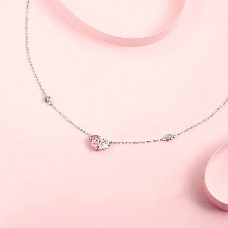 Pink Heart Charm Layering Necklace Sterling Silver