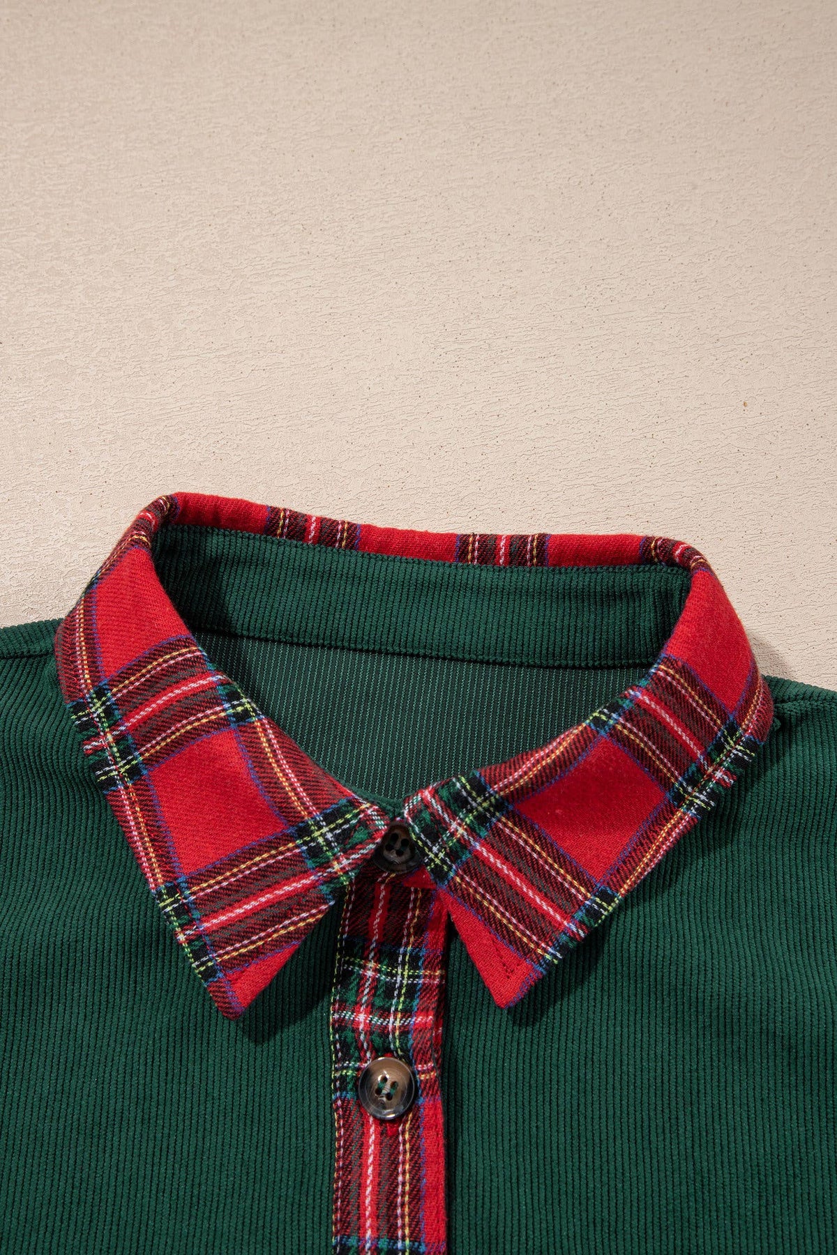 Green Red Plaid Pocket Button Long Sleeve Shacket | Queen Bee Boutique