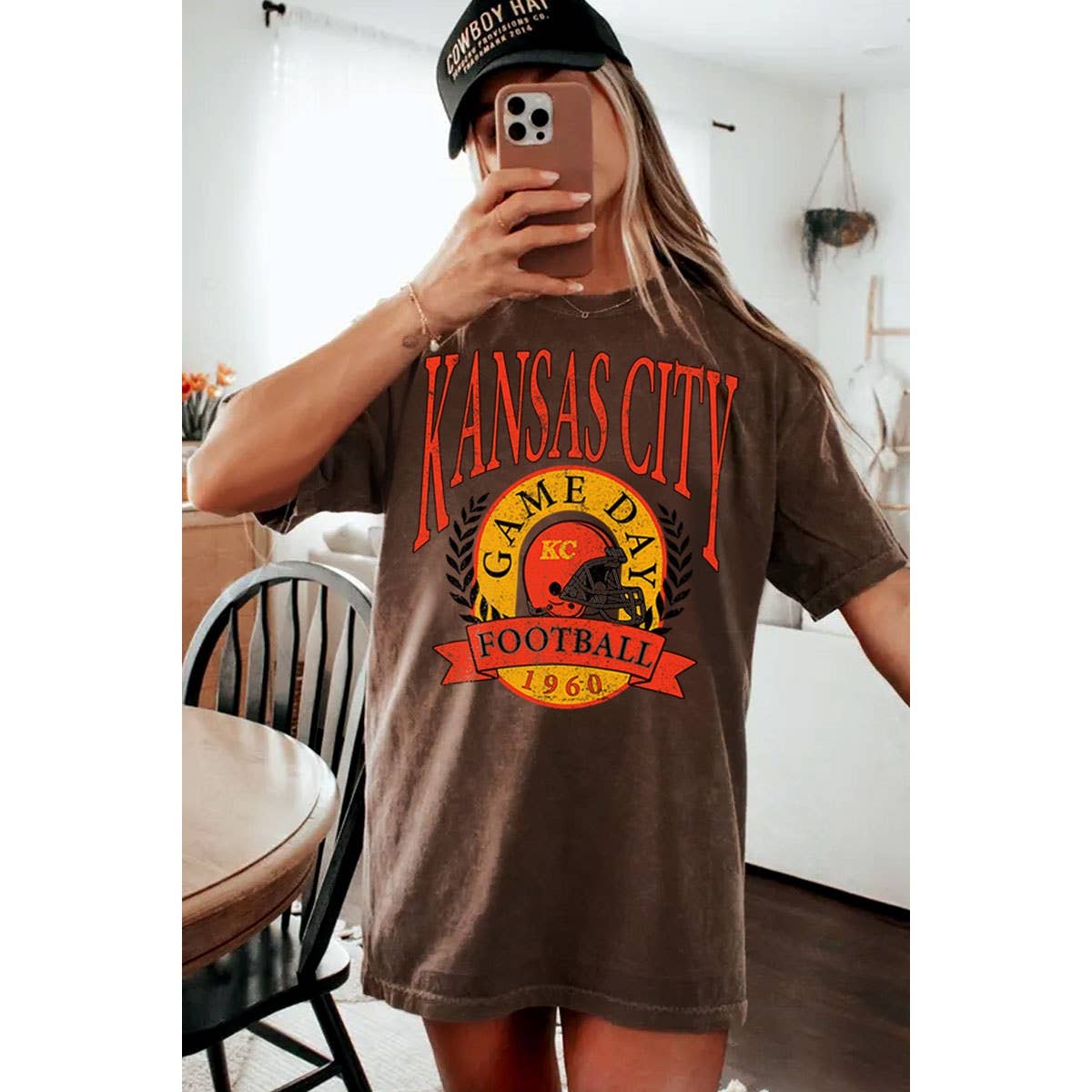 KANSAS CITY GAMEDAY FOOTBALL OVERSIZED MINERAL GRAPHIC TEE | Queen Bee Boutique