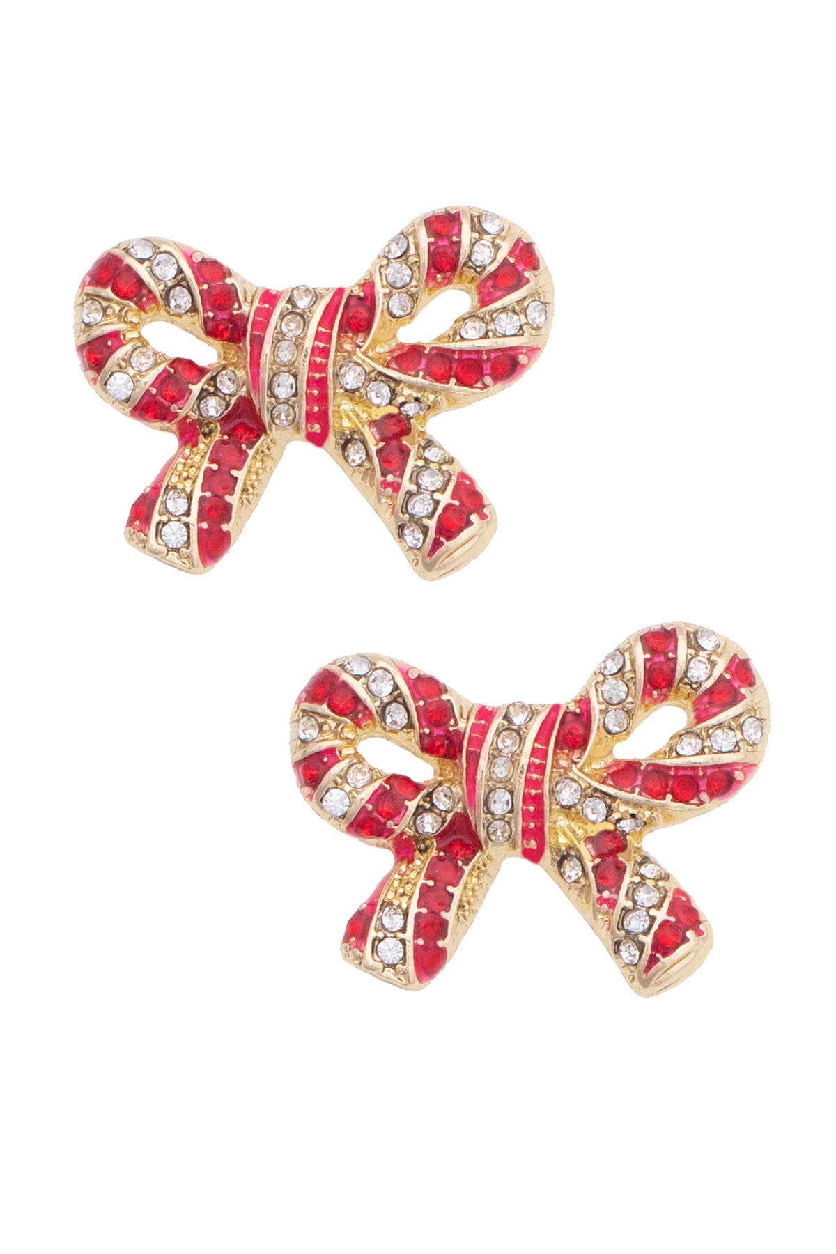 All Twisted Up Pave Bow Earrings in Red & White | Queen Bee Boutique