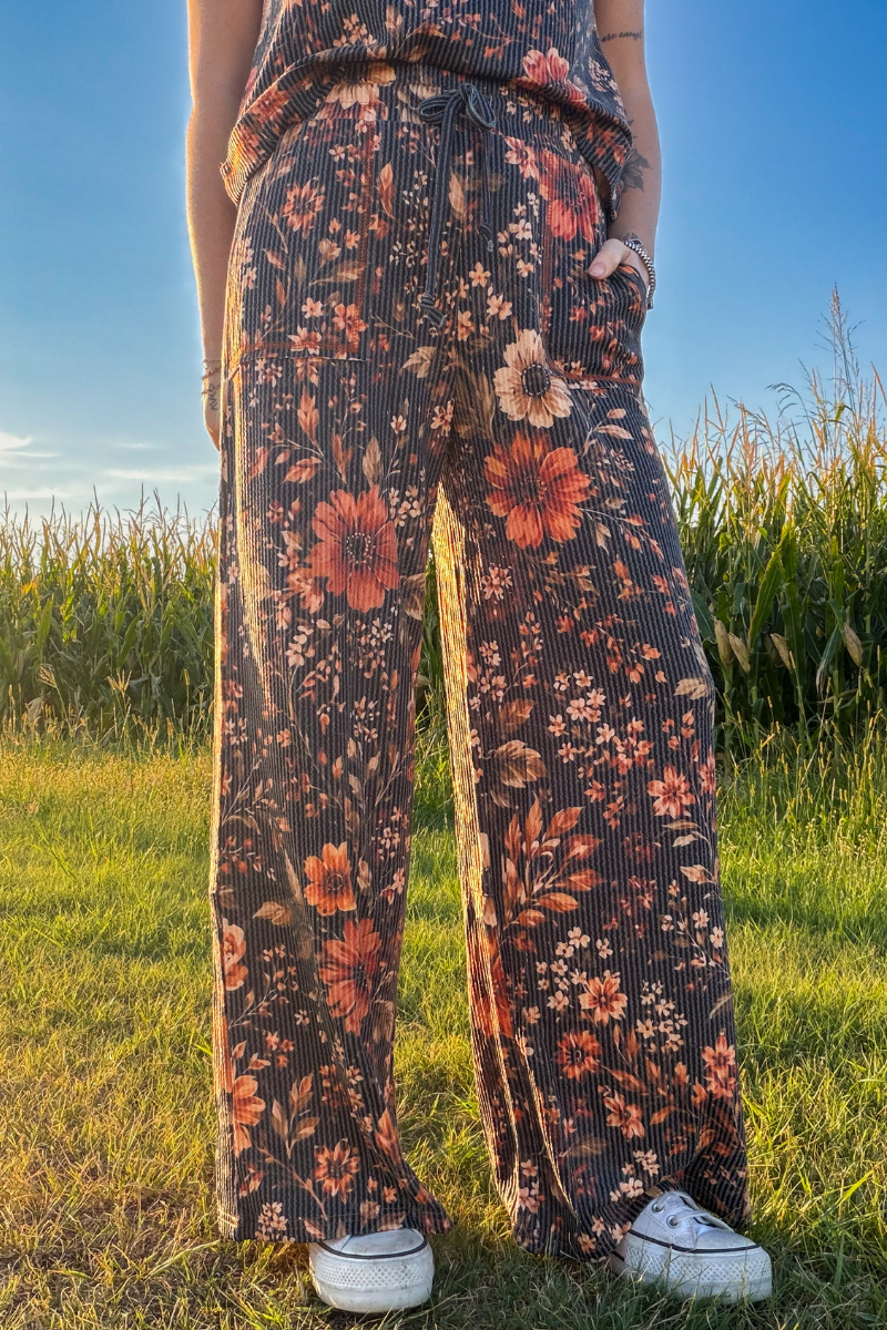 Fall Rustic Amber Blossom Comfy Lounge Pants | Queen Bee Boutique
