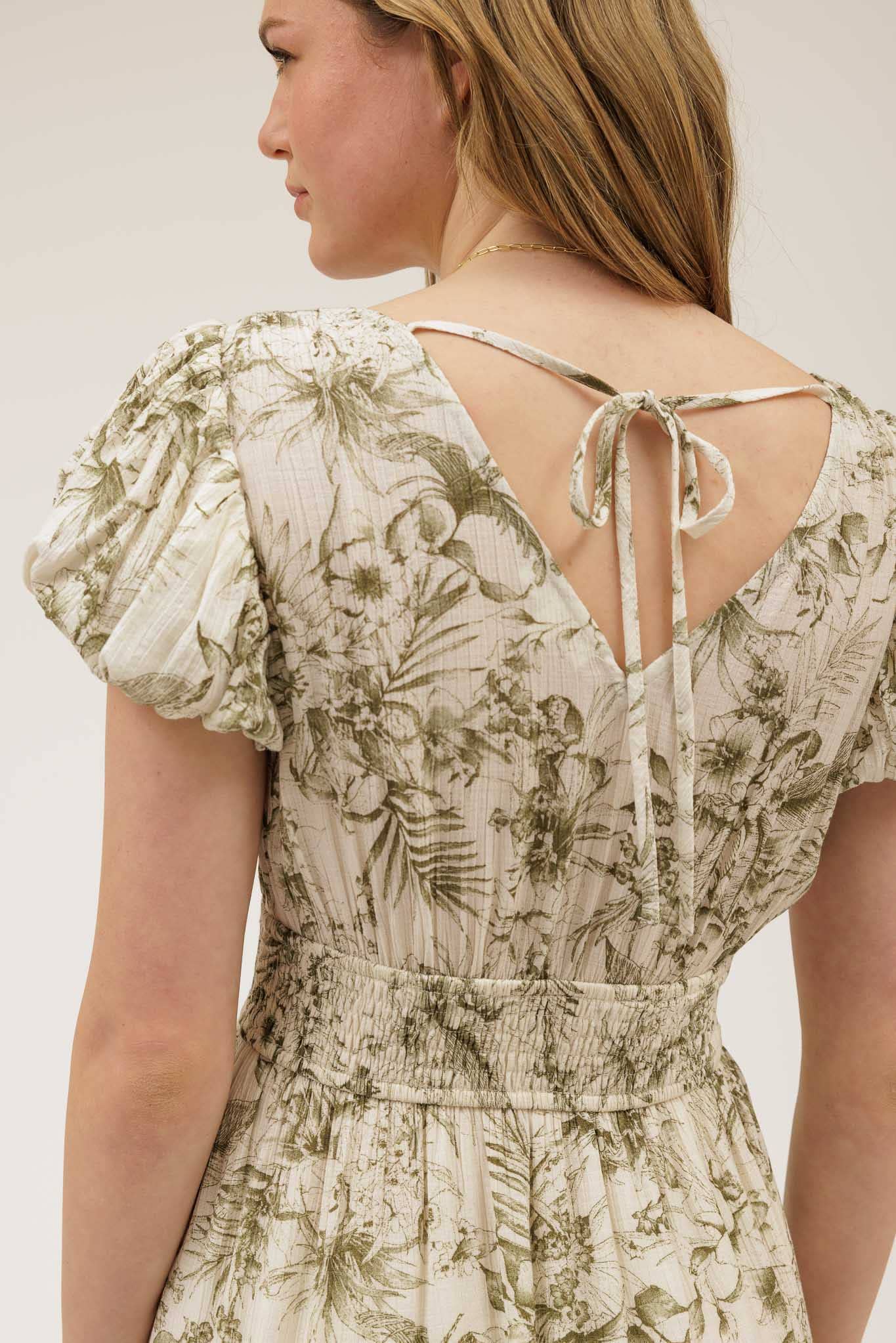 Isabella Floral V-Neck Midi Dress – Front Tie Boho Sun Dress