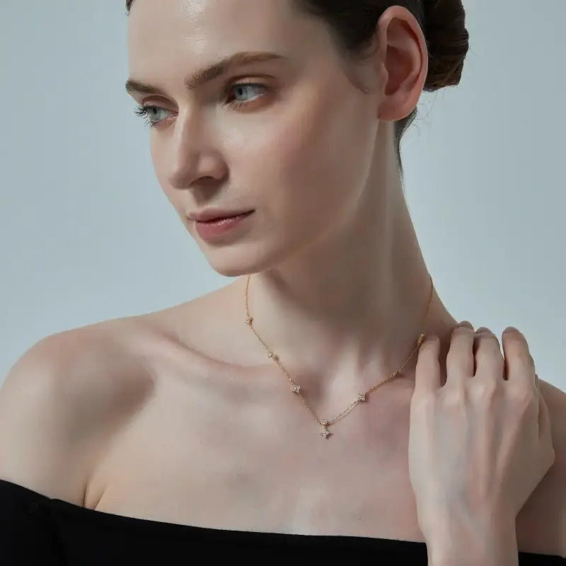 Four Petal Flower Friendship Necklace in 925 Sterling Silver Rose