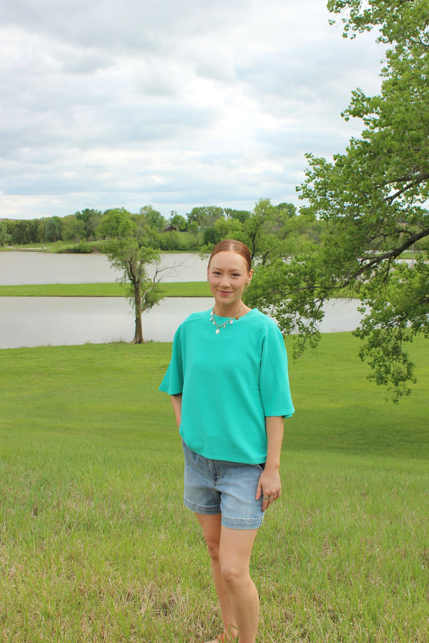 Double Knit Short Sleeve Top Mint | Queen Bee Boutique