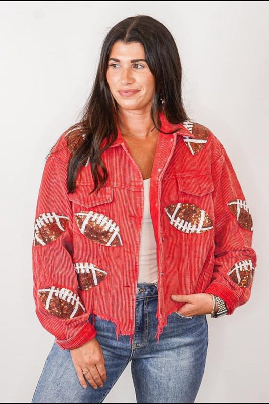 Football Sequin Patch Corduroy Gameday Jacket