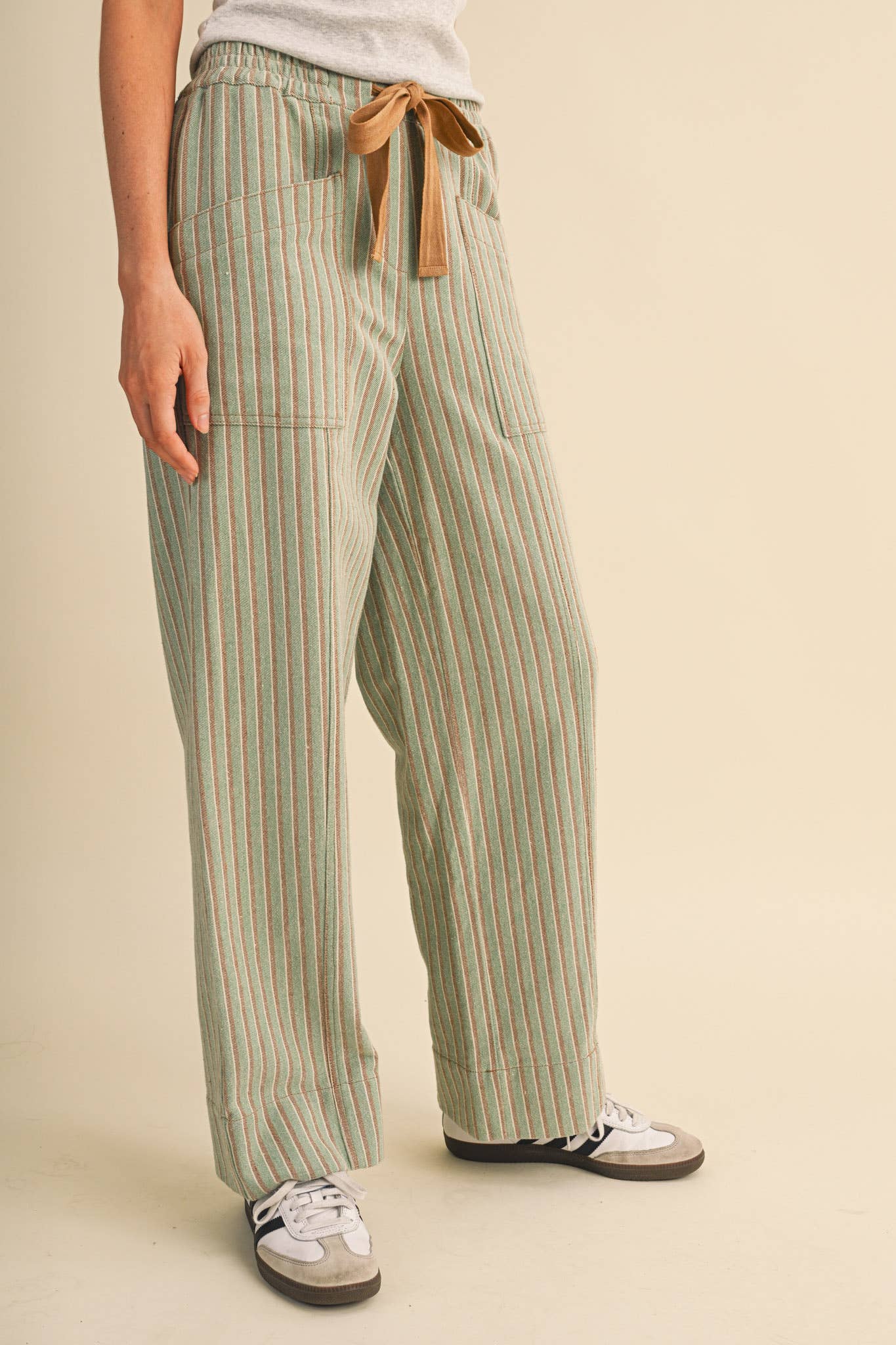 SAGE STRIPED WIDE LEG DRAWSTRING PANTS | Queen Bee Boutique