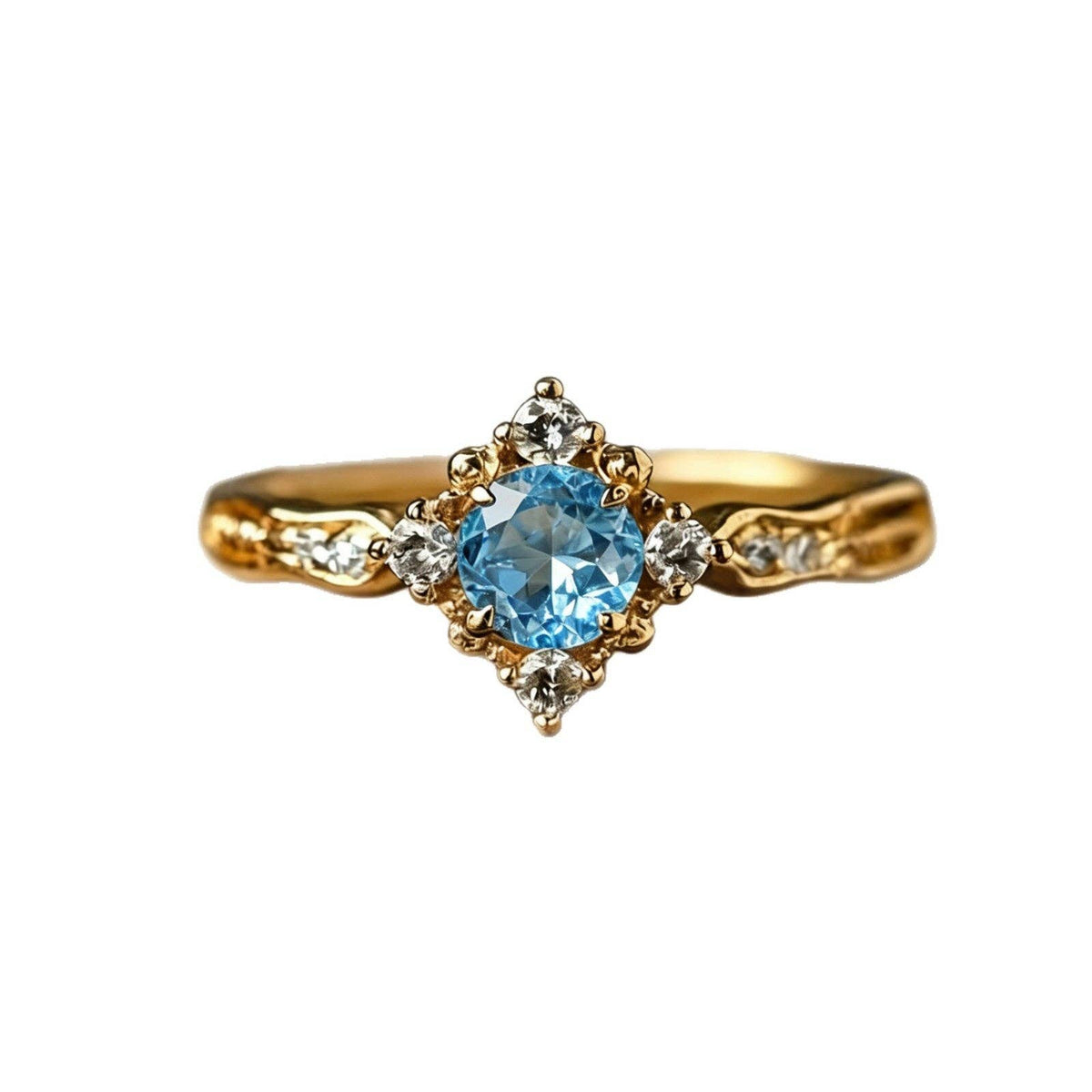 Vintage Blue CZ Starburst Crown Ring in 925 Sterling Silver