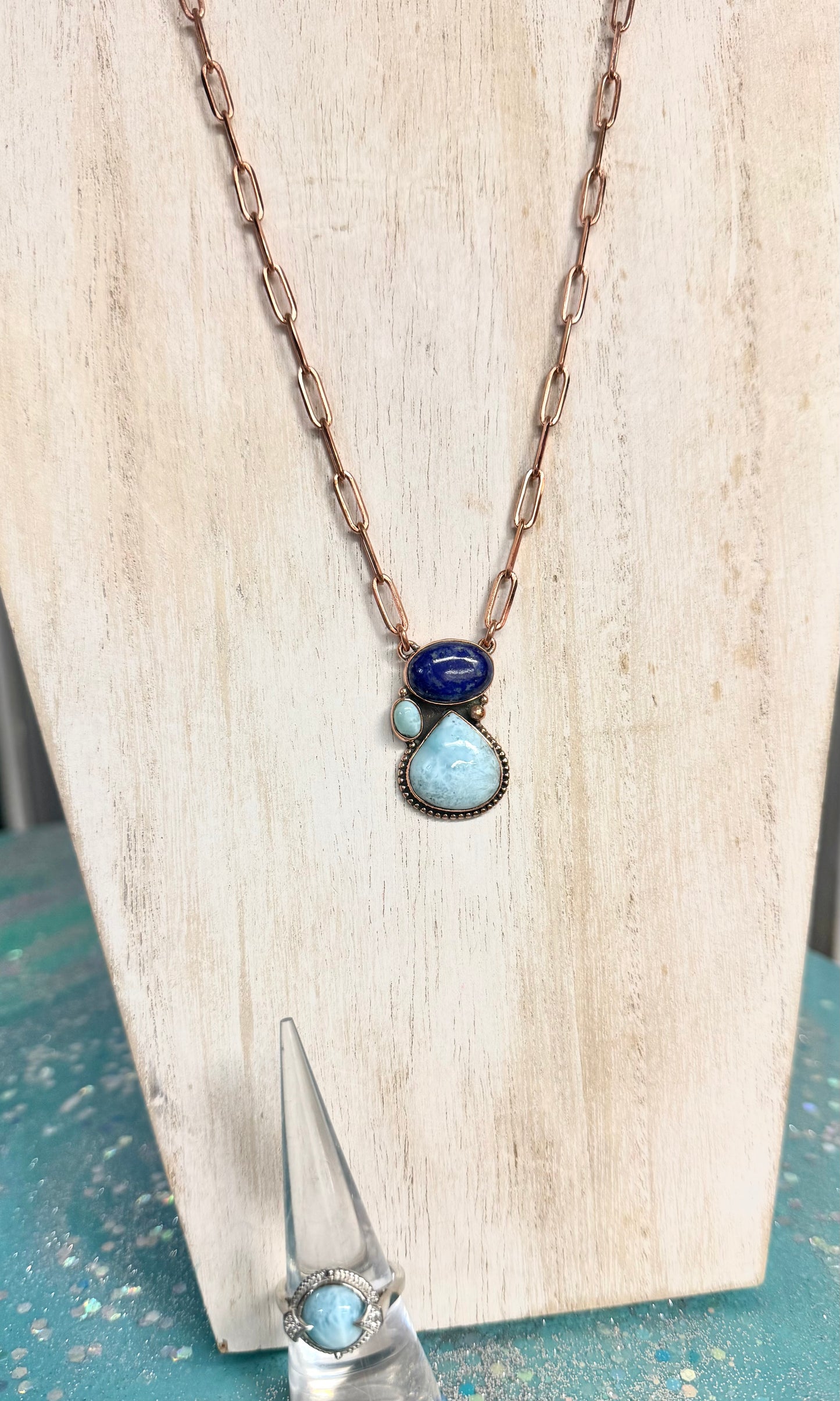Larimar Lapis Copper Paperclip Necklace | Queen Bee Boutique
