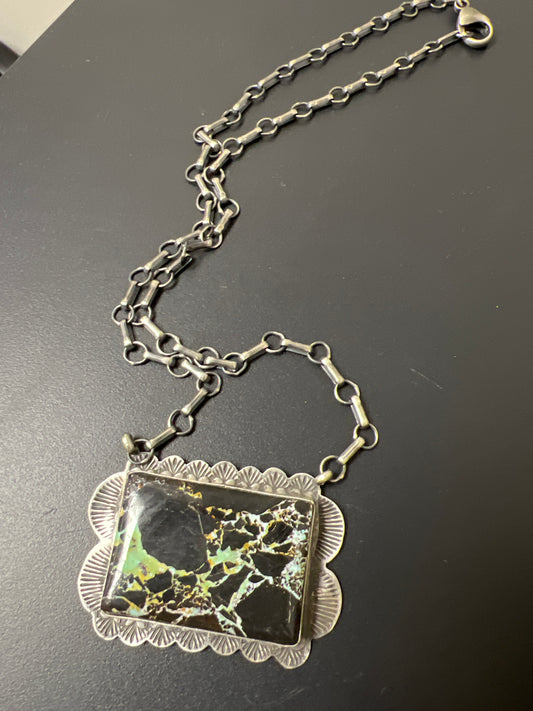 Native American Blackjack Turquoise Sterling Necklace