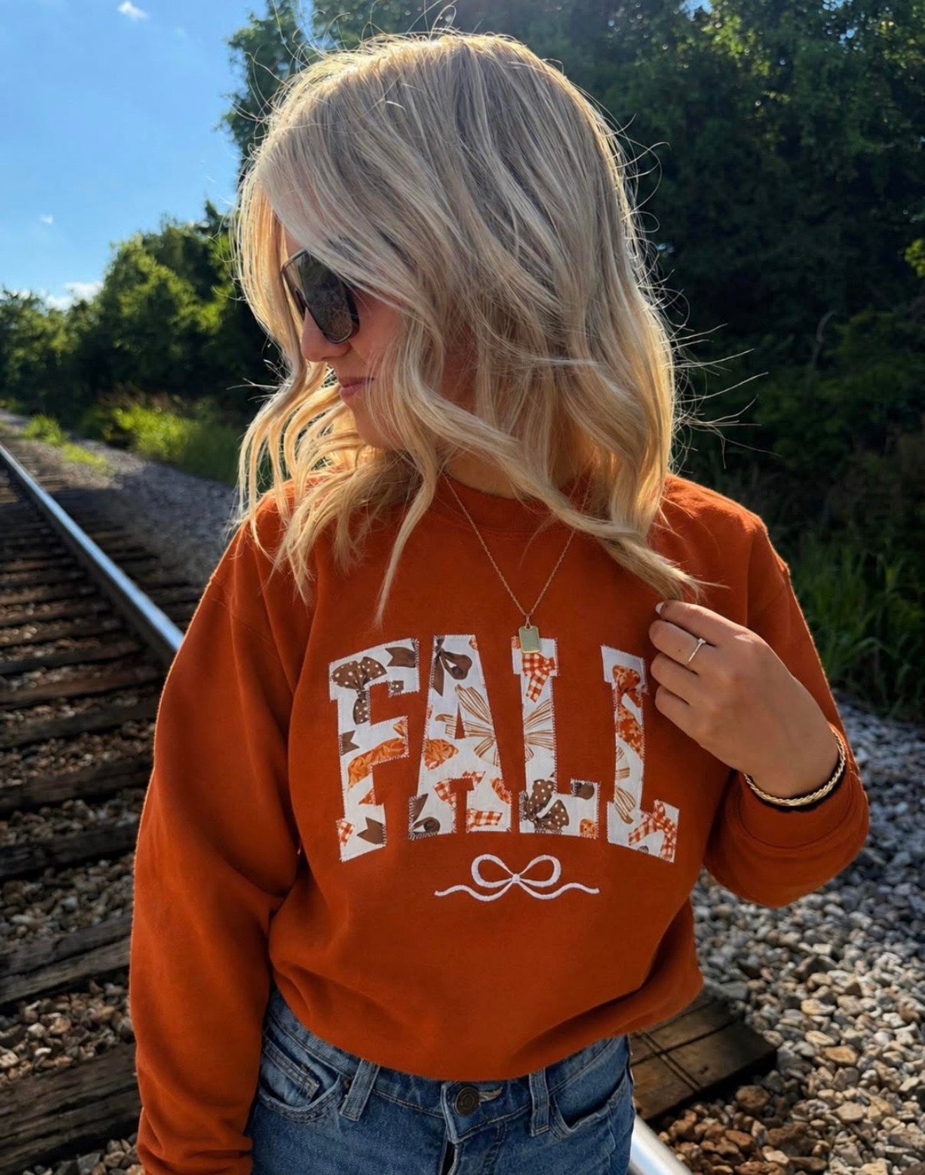 Fall Rust Embroidered Crew Neck | Queen Bee Boutique