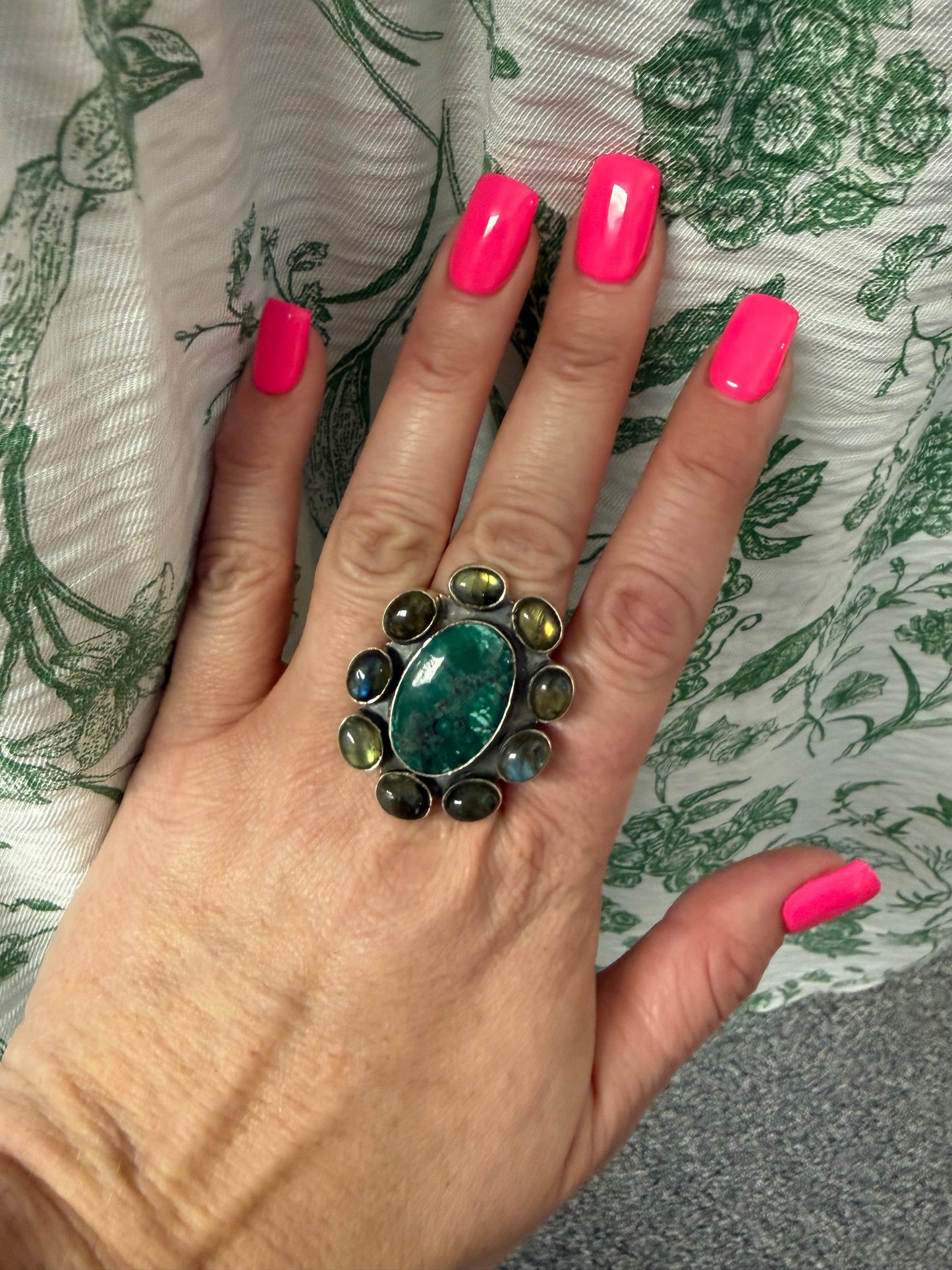 Chrysocolla Labradorite Cluster Ring | Queen Bee Boutique