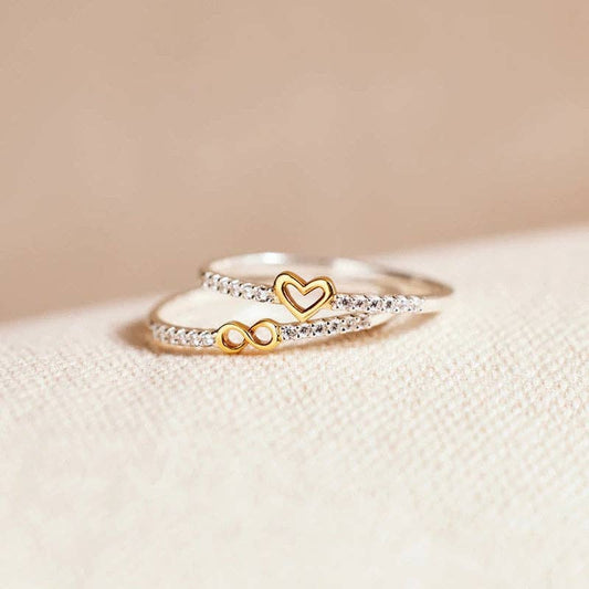 Infinity Heart Matching Stacking Ring in 925 Sterling Silver