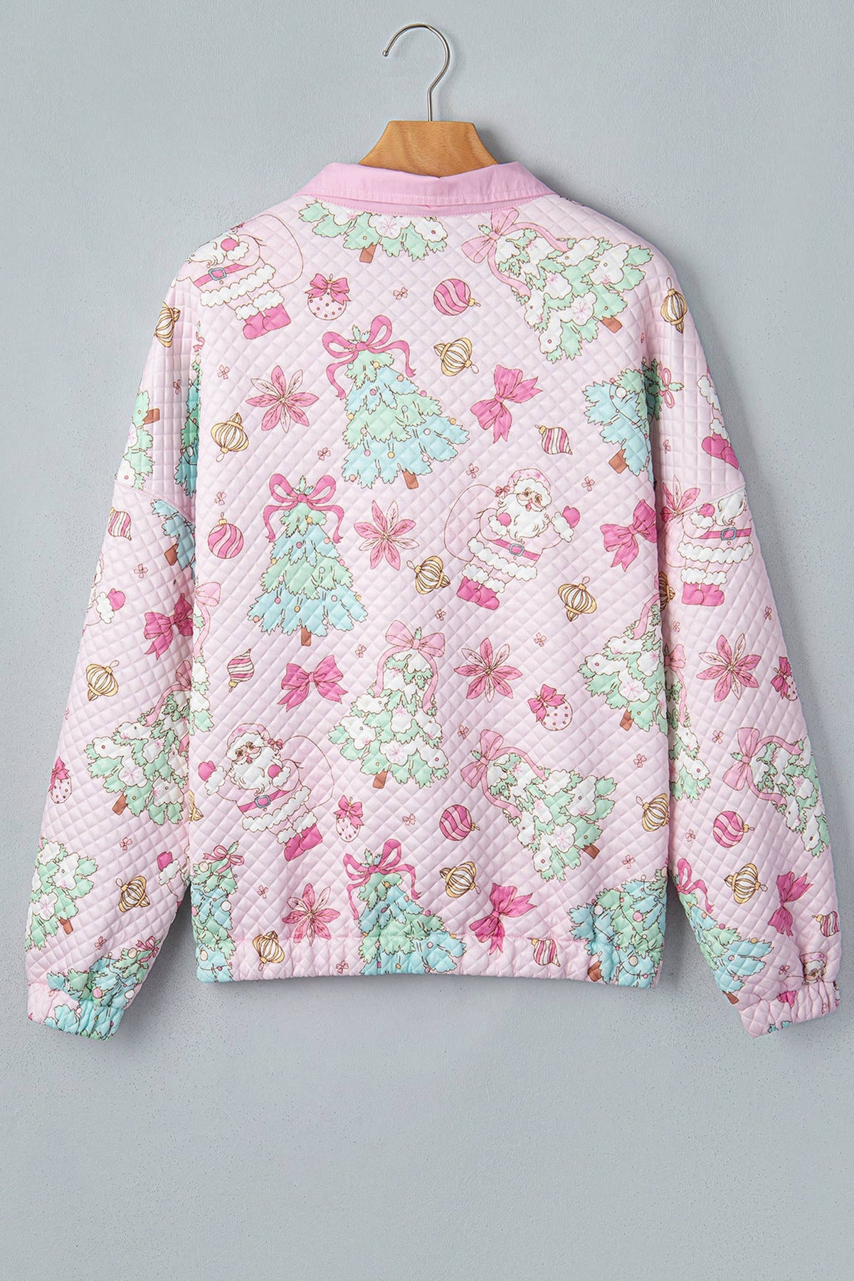 Pink Christmas Print Collar Half Button Sweatshirt | Queen Bee Boutique