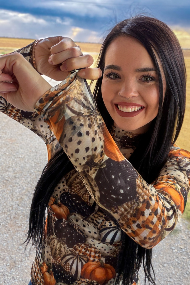 Fall Pumpkin Charm Mesh Top | Queen Bee Boutique
