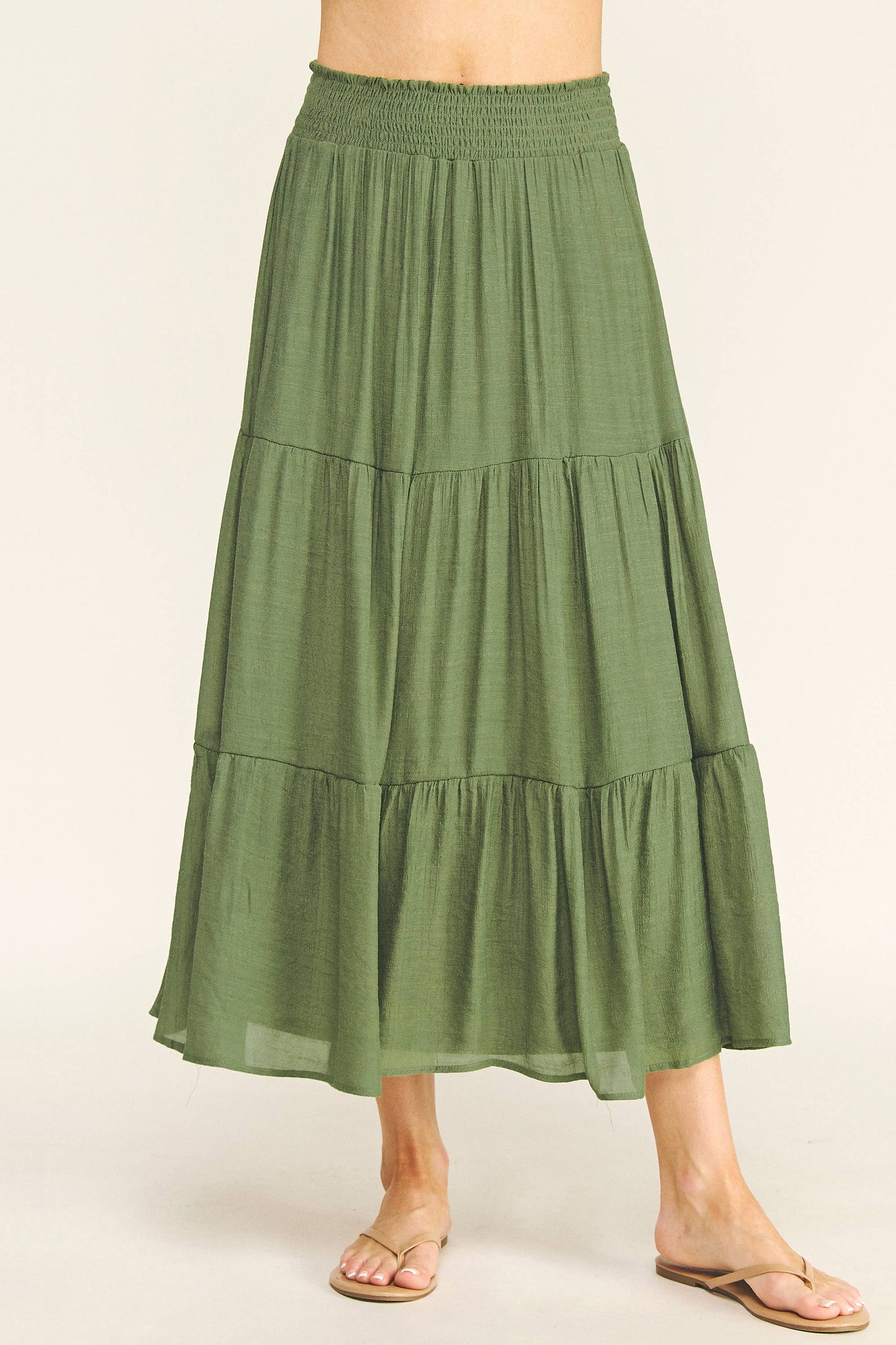 SMOCKED WAIST TIERED MAXI SKIRT | Queen Bee Boutique