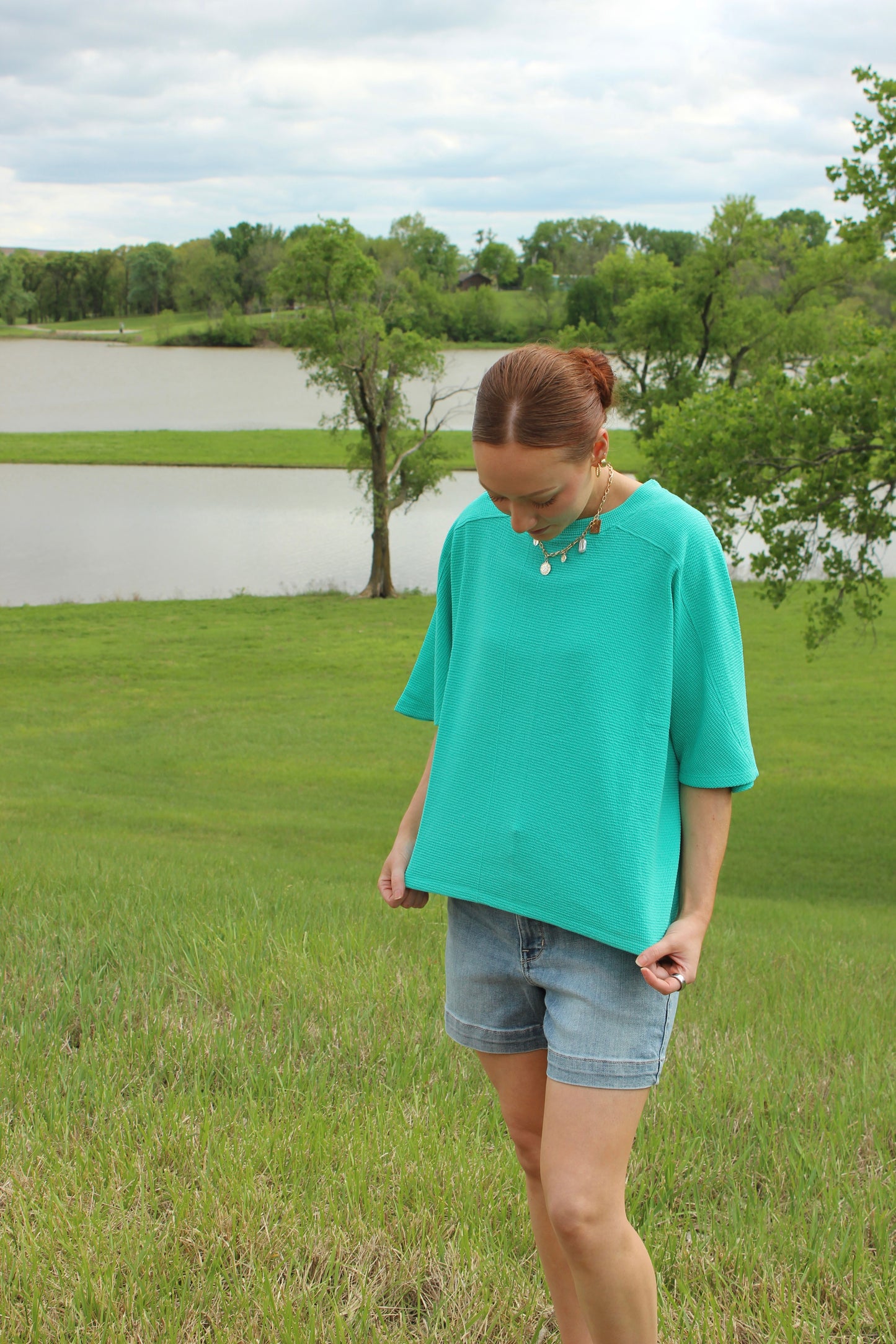 Double Knit Short Sleeve Top Mint | Queen Bee Boutique