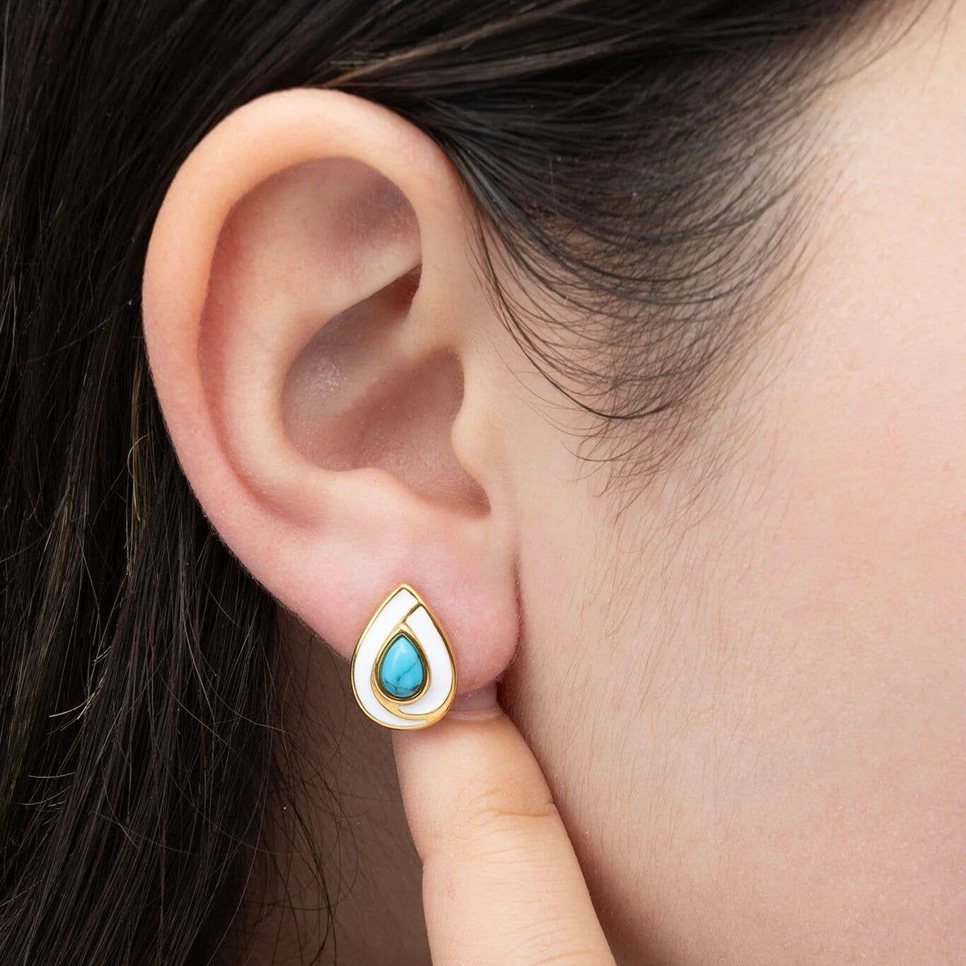 18K Gold Stainless Steel Turquoise Tear Drop Stud Earrings