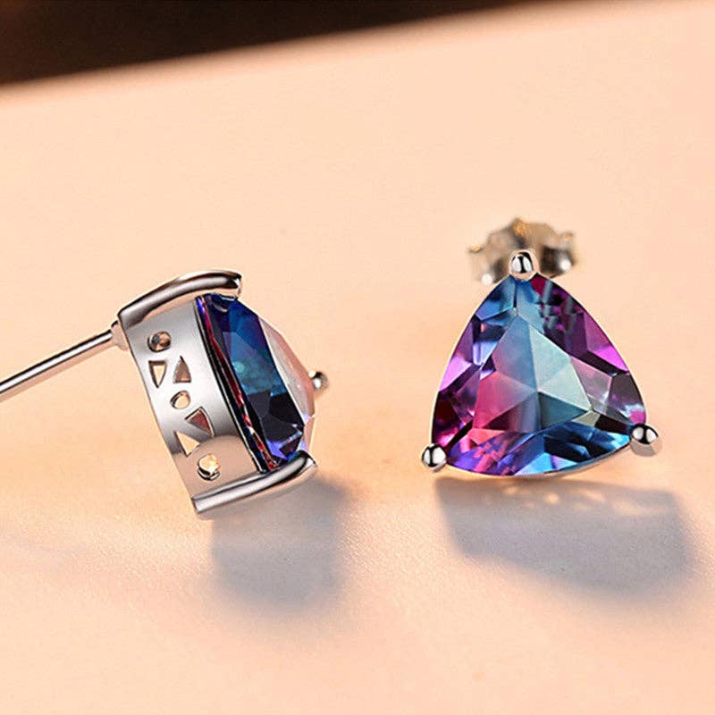 Rainbow Tourmaline Stud Earrings Sterling Silver