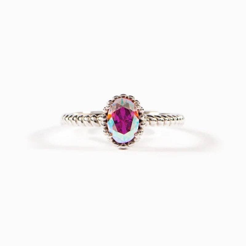 Oval-Cut Aurora Crystal Band Ring in 925 Sterling Silver