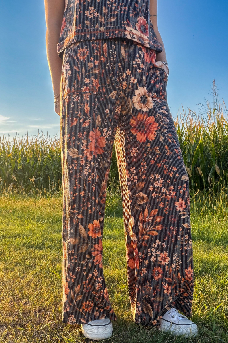 Fall Rustic Amber Blossom Comfy Lounge Pants | Queen Bee Boutique