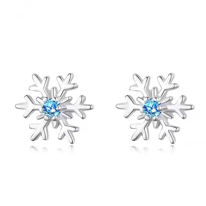 Blue Stone Snowflake Stud Earrings in 925 Sterling Silver