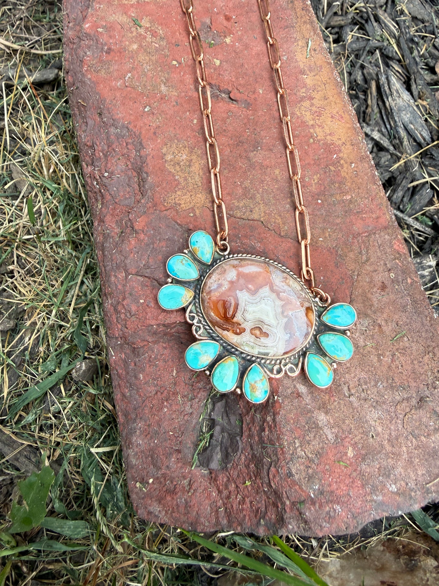 Turquoise Lace Agate Cluster Copper Paperclip Necklace | Queen Bee Boutique