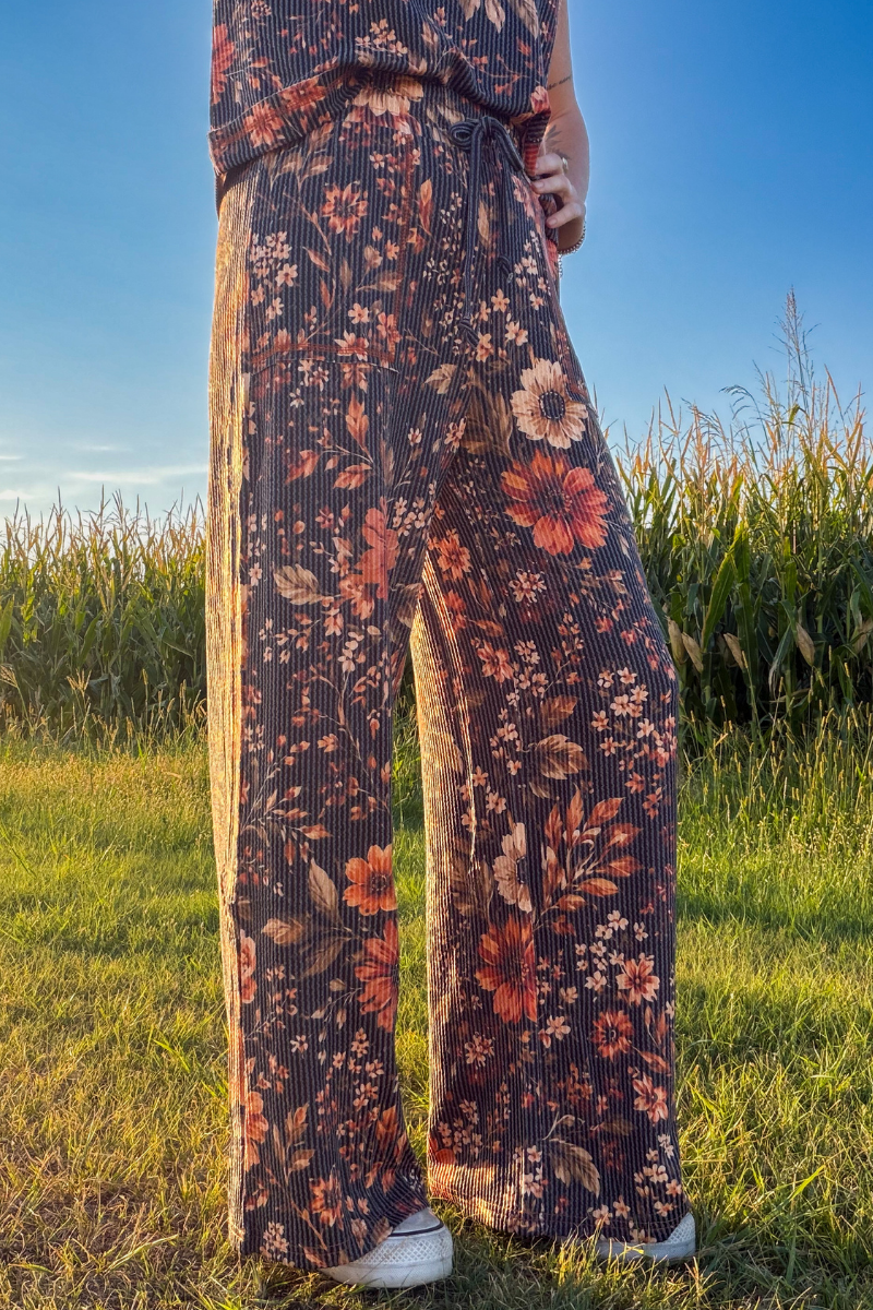 Fall Rustic Amber Blossom Comfy Lounge Pants | Queen Bee Boutique
