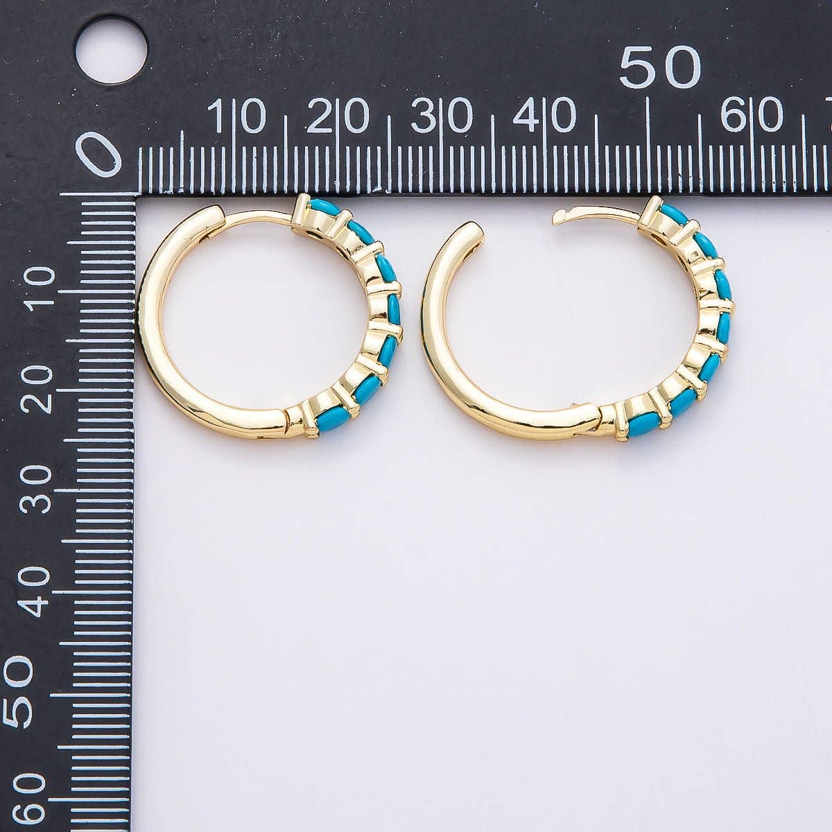16K Gold Turquoise Gemstone Hoop Earrings | Queen Bee Boutique
