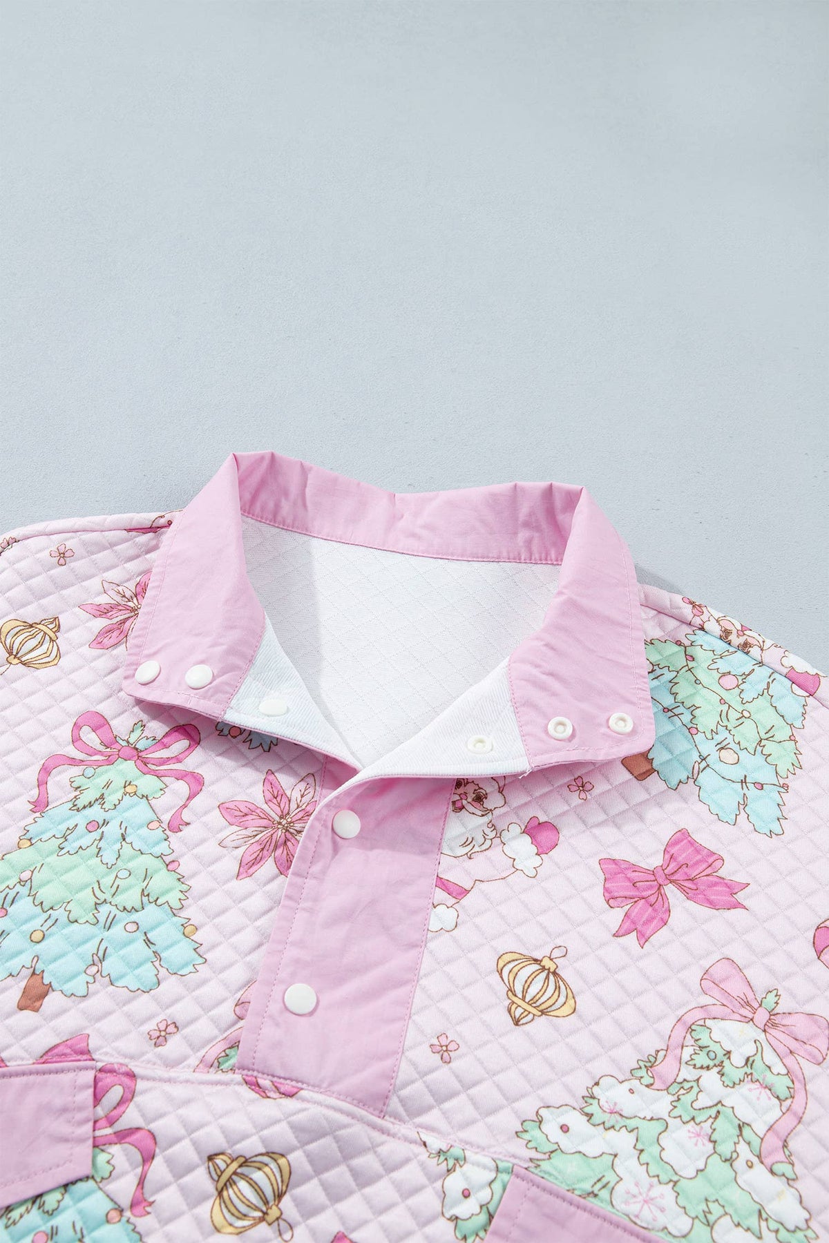Pink Christmas Print Collar Half Button Sweatshirt | Queen Bee Boutique