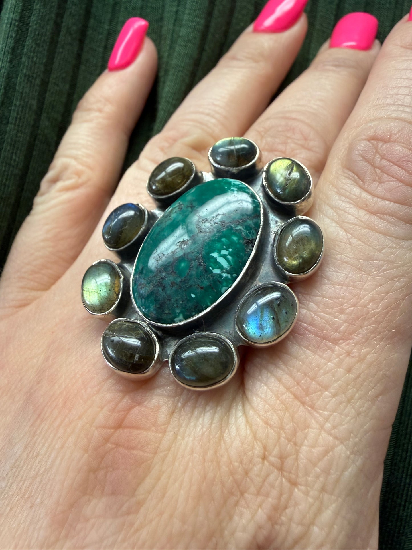Chrysocolla Labradorite Cluster Ring | Queen Bee Boutique