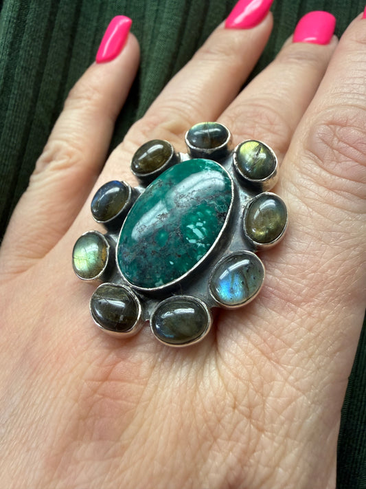 Chrysocolla Labradorite Cluster Ring | Queen Bee Boutique