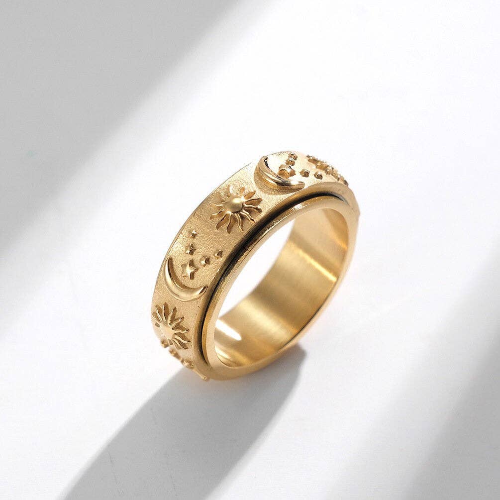 Sun Moon Star Fidget Spinner Band Ring in Stainless Steel