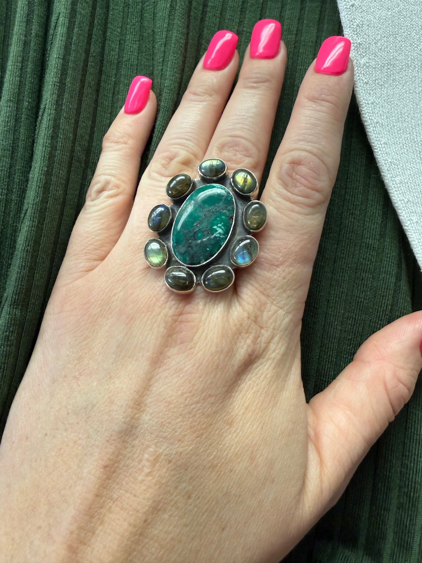 Chrysocolla Labradorite Cluster Ring | Queen Bee Boutique