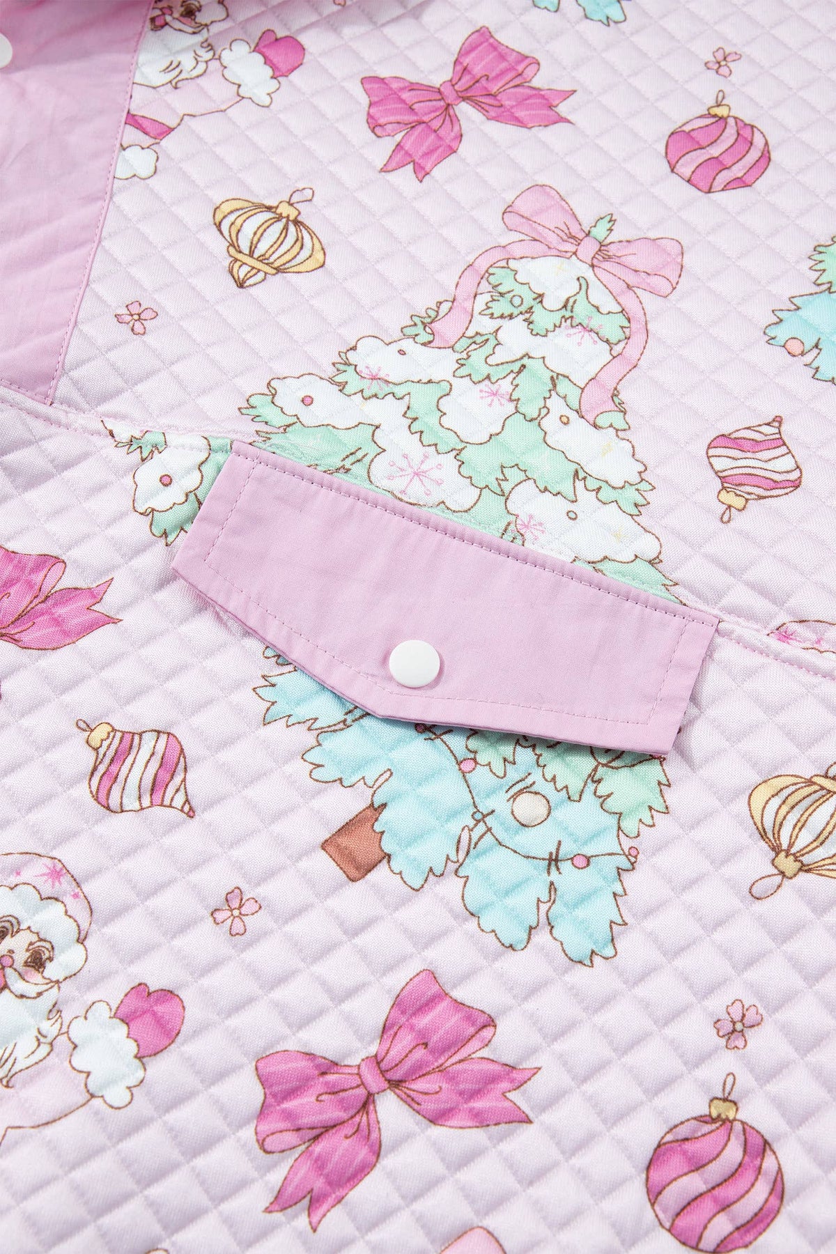 Pink Christmas Print Collar Half Button Sweatshirt | Queen Bee Boutique
