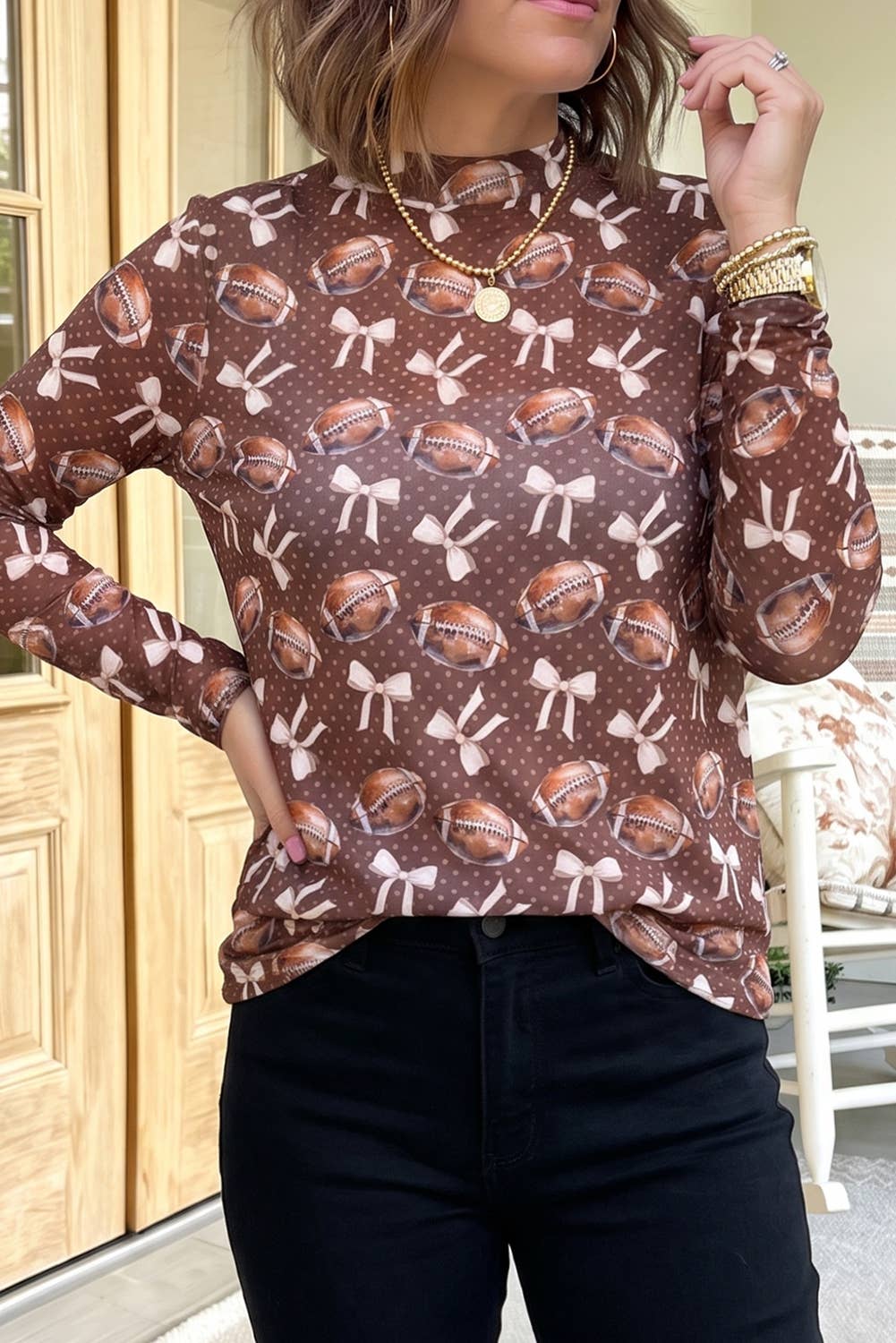 Polka Dot Bow Football Print Game Day Mesh Top