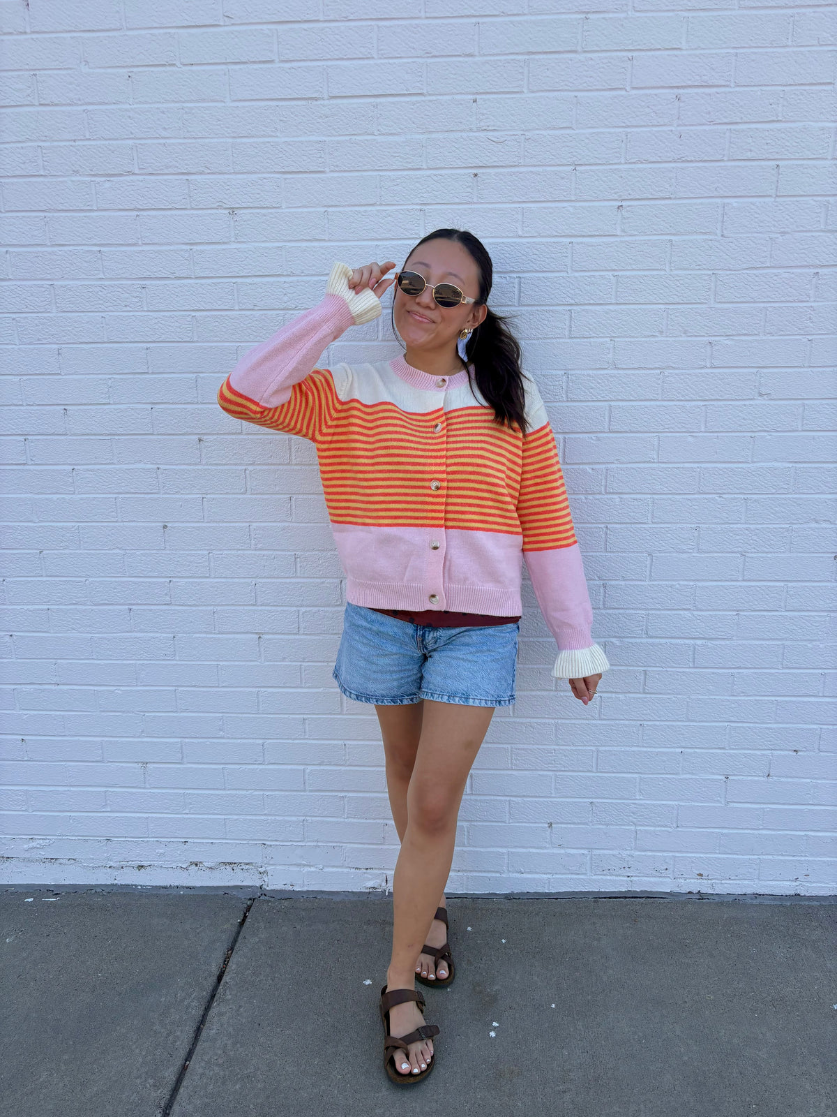 Contrast Stripe Button Front Cardigan