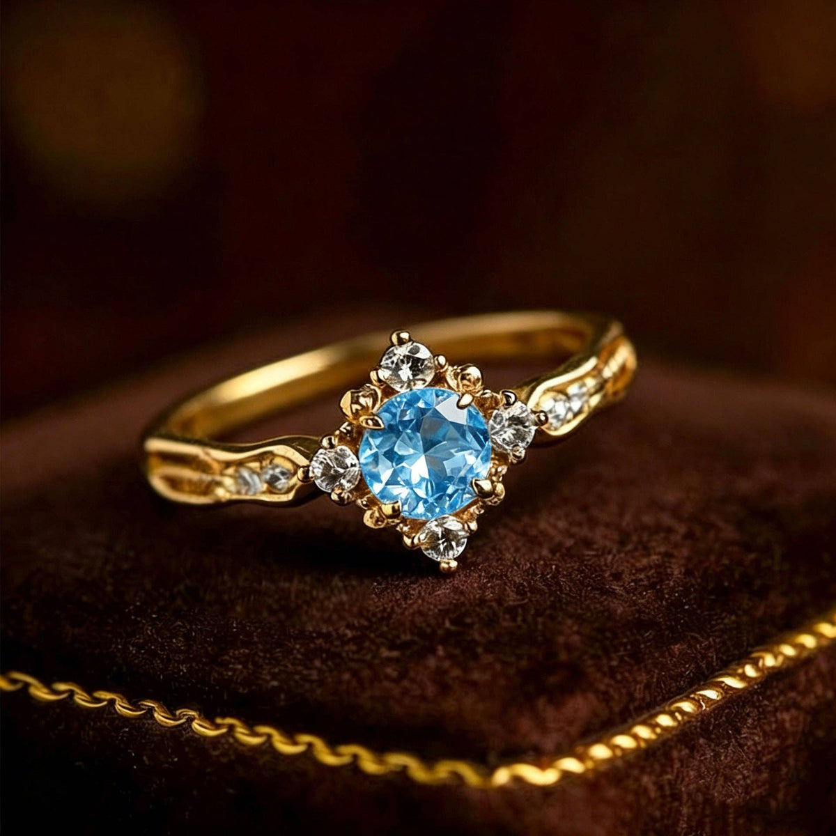 Vintage Blue CZ Starburst Crown Ring in 925 Sterling Silver