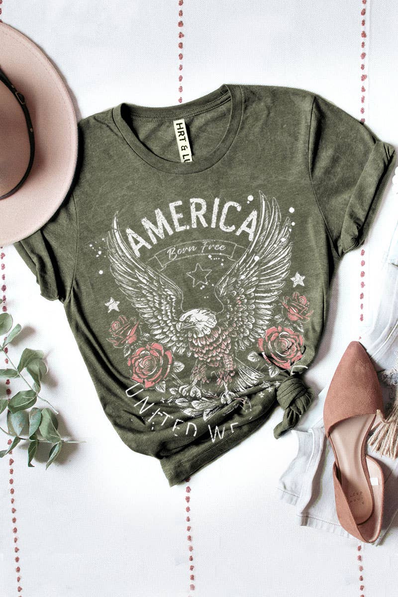 AMERICA UNITED WE STAND MINERAL GRAPHIC TEE | Queen Bee Boutique