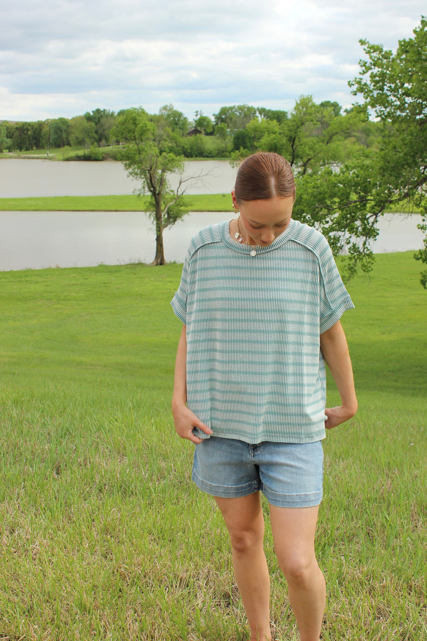 Ribbed Striped Exposed Seam Top Comfort Dolman Sleeve | Queen Bee Boutique